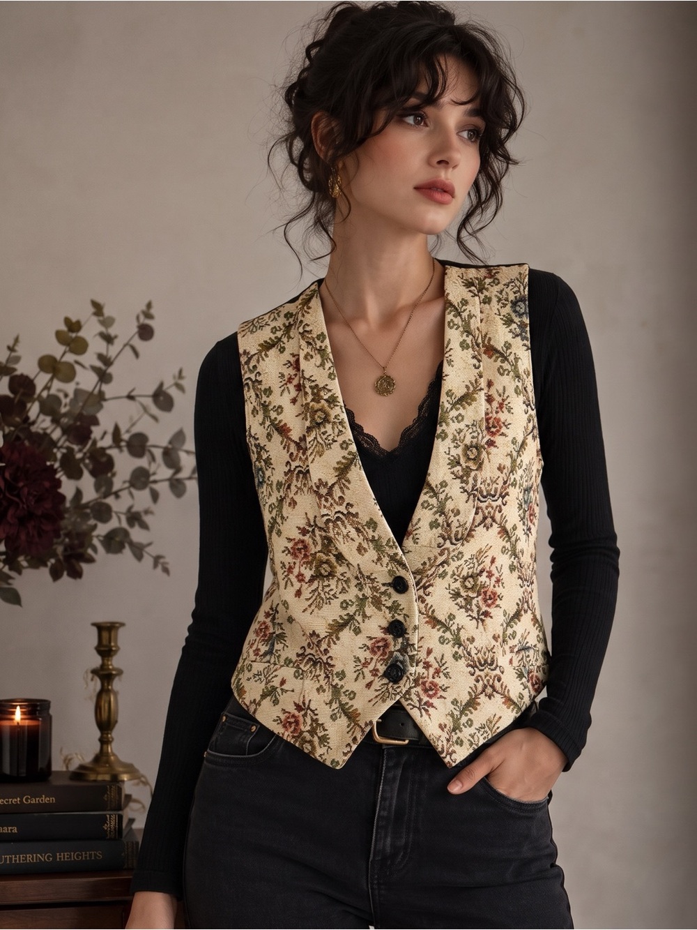VINTAGE 90s Floral Tapestry Vest